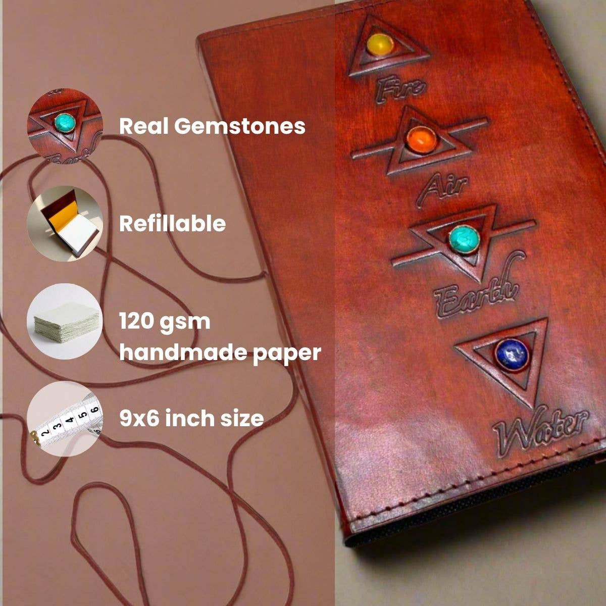 Soothi | Containers Of Creativity - Vente Journal intime - Journal en cuir rechargeable avec éléments de la Terre et véritables pierres précieuses1