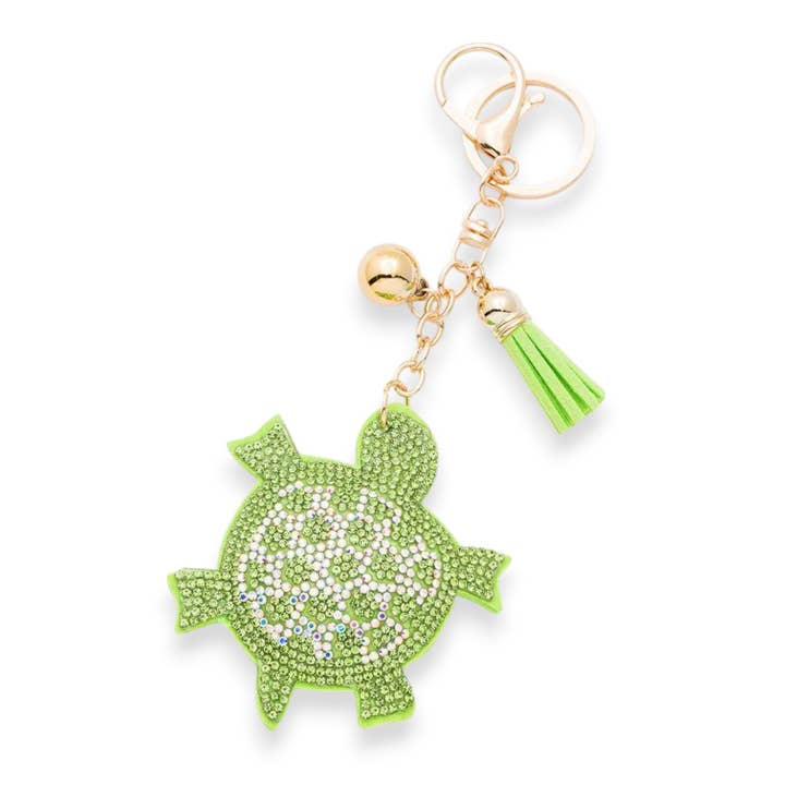 Green Turtle Crystal Iconic Key Chain for wholesale by LA Jewelry Plaza
