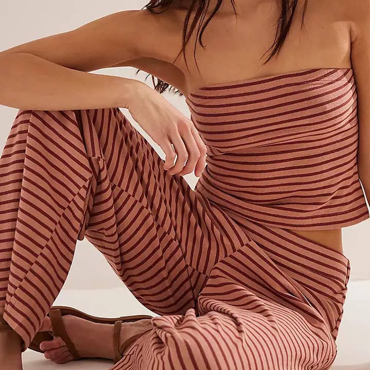 safistyle - Wholesale Lounge Set - Women's - Strapless Striped Casual Top Set21