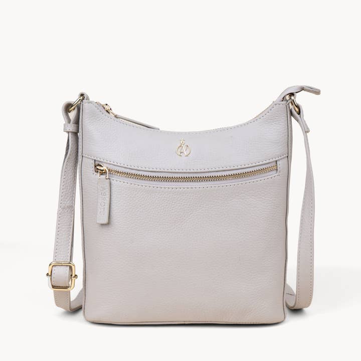 Assots London - Wholesale Crossbody bag – Women's - 'SALLY' Ice Grey Pebble Grain Real Leather Crossbody Bag