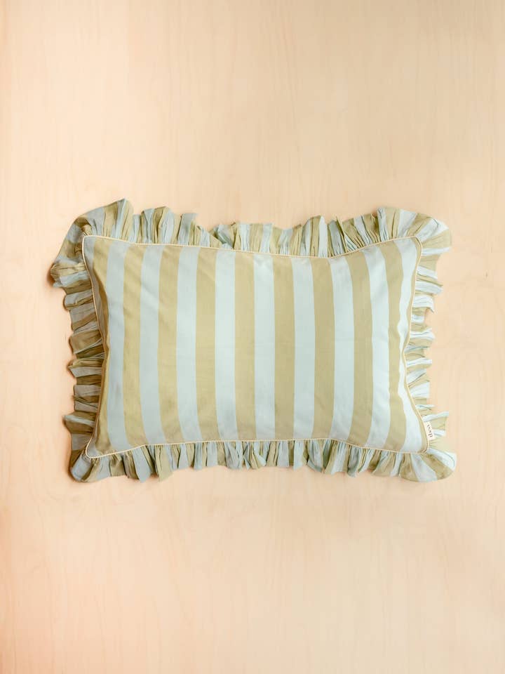 Pair of Cotton Pillowcases in Mint Stripe for wholesale by TBCo