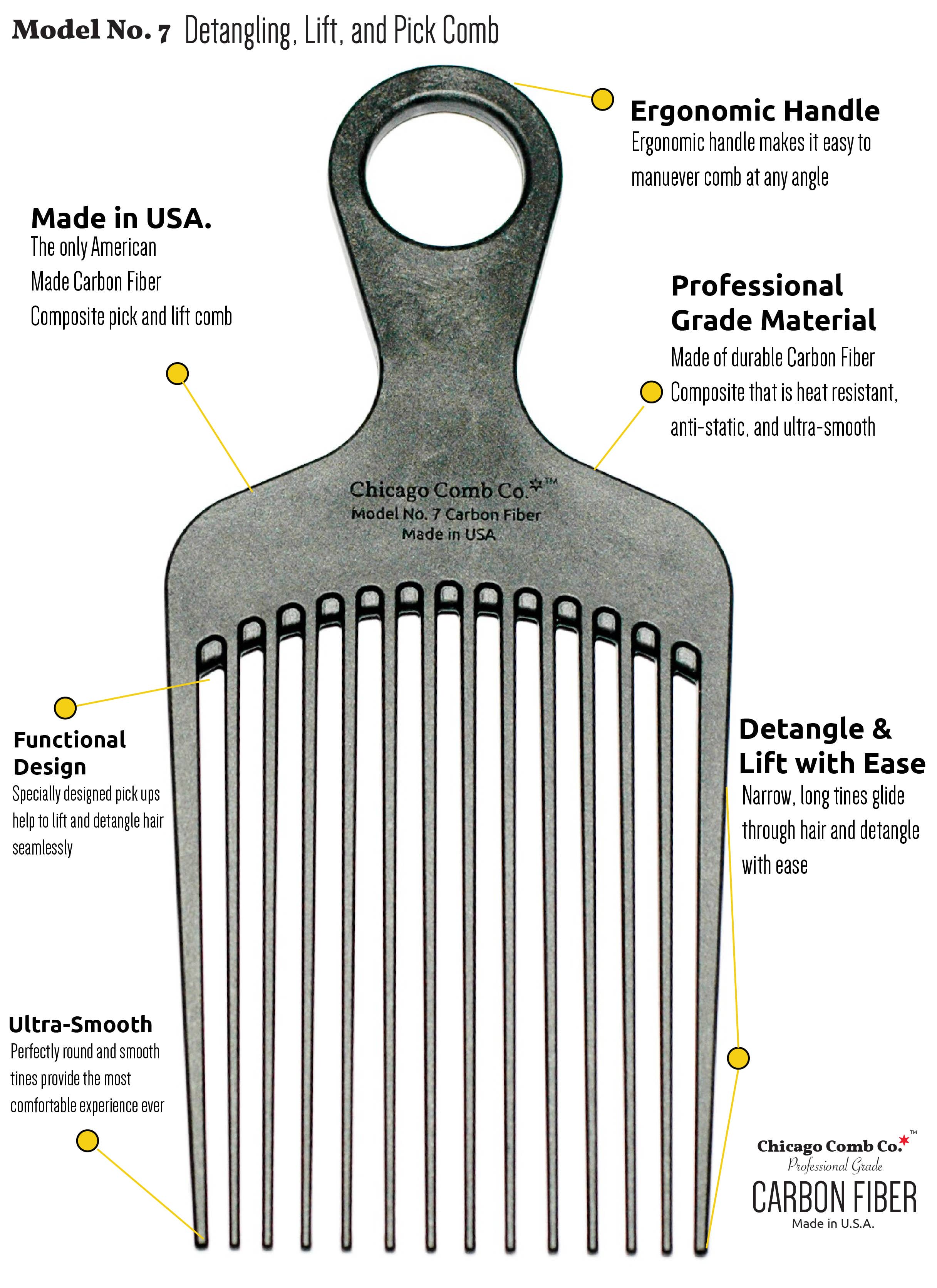 Chicago Comb Co. – wholesale Hair brush/comb – Model No. 7 Carbon Fiber Pick Comb2