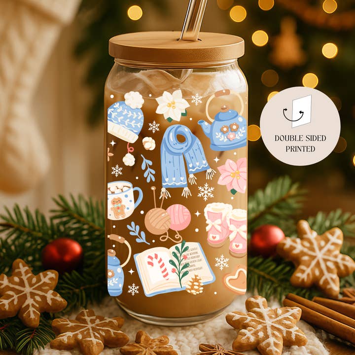 the cute cloud – Großhandel Trinkglas/Tasse – Gemütlicher Winter-Doppelwand-Glasbecher mit Deckel & Strohhalm0