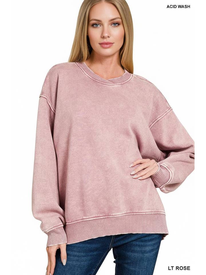 42POPS - Wholesale Sweatshirt - Women's - `.Acid Wash Fleece Oversized Pullover41