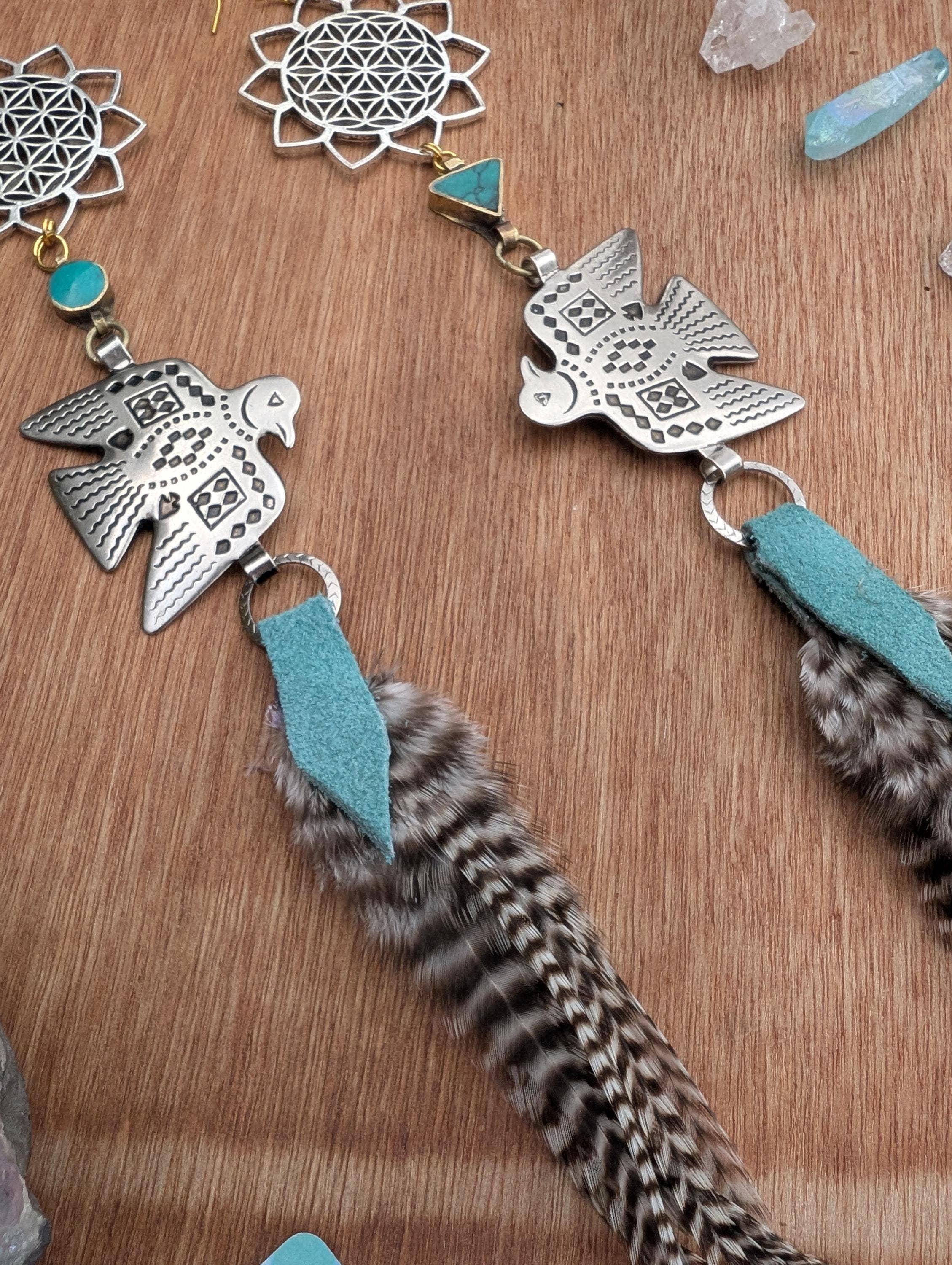 Sea Gypsy Designs - Wholesale Dangle Earrings - Sacred Geometry & Thunderbird Feather Earrings3