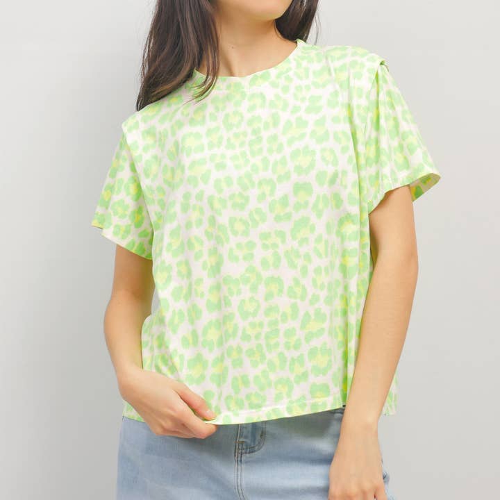 Fluoreszierendes Leoparden-Print-T-Shirt mit Rundhalsausschnitt TDM12124-8 für den Großhandel von Cecile Wang