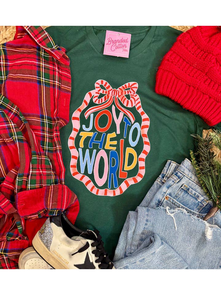 Branded Cotton - Wholesale Screen Printed T-Shirt - Women's - Joy To The World Bow