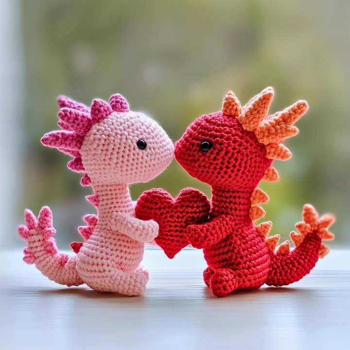 Dragon de la Saint-Valentin au crochet, mignon dragon cœur amigurumi pour la vente par TOMOPOD LLC