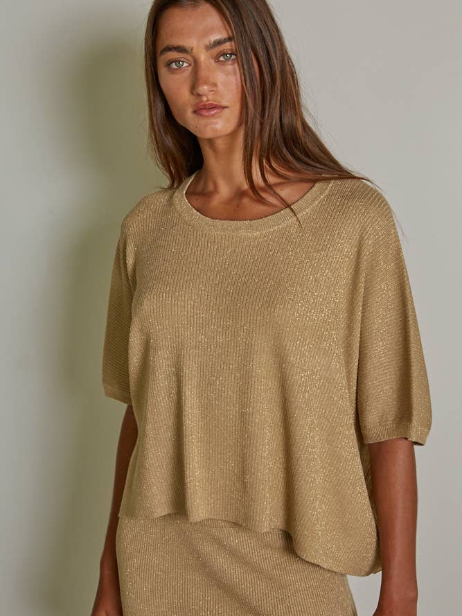 W1660 | Knit Sweater Ribbed Short Sleeve Pullover Top for wholesale by By Together