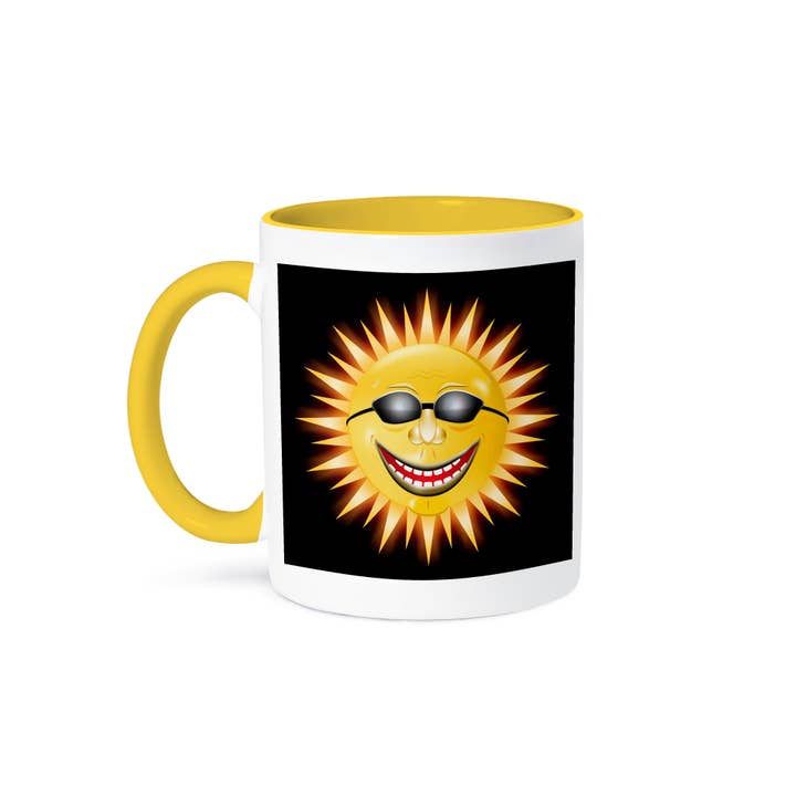 3dRose - Wholesale Coffee Mug - 3dRose, Smiling Sunshine a happy sunny face wearing sunglasses with a smile, Mug