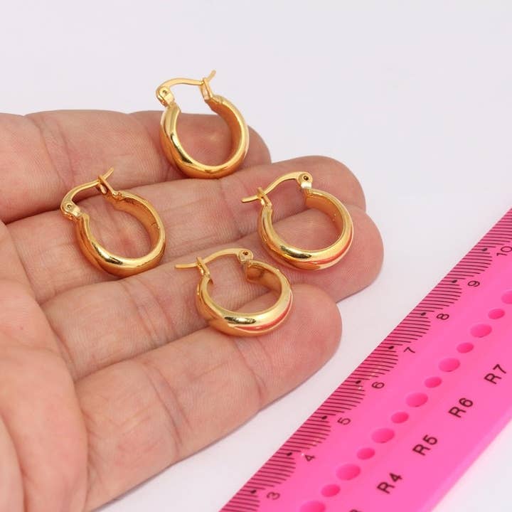 16mm 24k Skinnende Guld Øreringe med Fransk Lukning, Små Hoops, XP206 for engroshandel hos QueenJewelryM