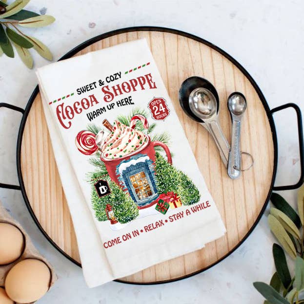 Torchons en coton Christmas Cocoa Shoppe pour la vente par Avery Lane Gifts