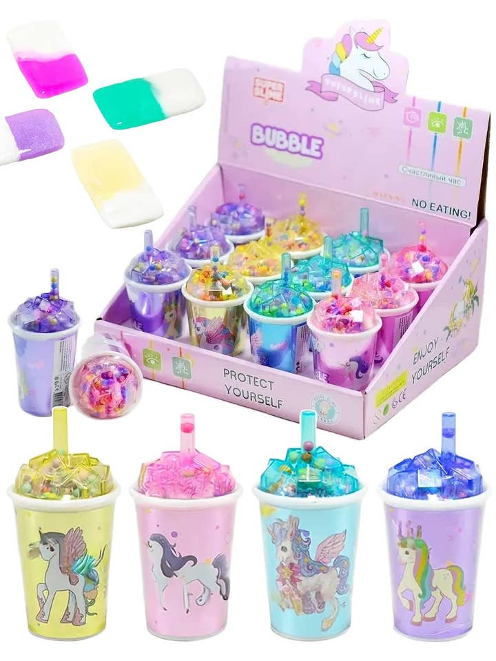 Unicorn Two Tone Iced Soda Foam Ball Slime Cup for wholesale by Cap Zone