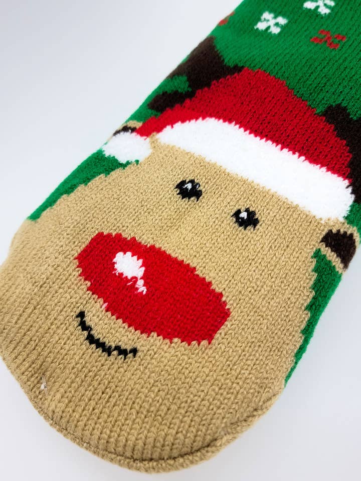 Snazzy Santa - Wholesale Socks - Unisex - Cozy Socks Green with Rudolph1