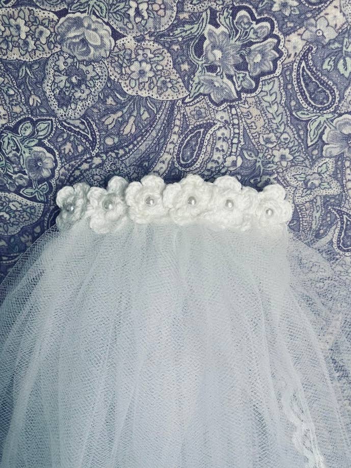 First 1st Communion Veil, White Crochet/Pearl Decorated Comb for wholesale by Lace and Grace Veils