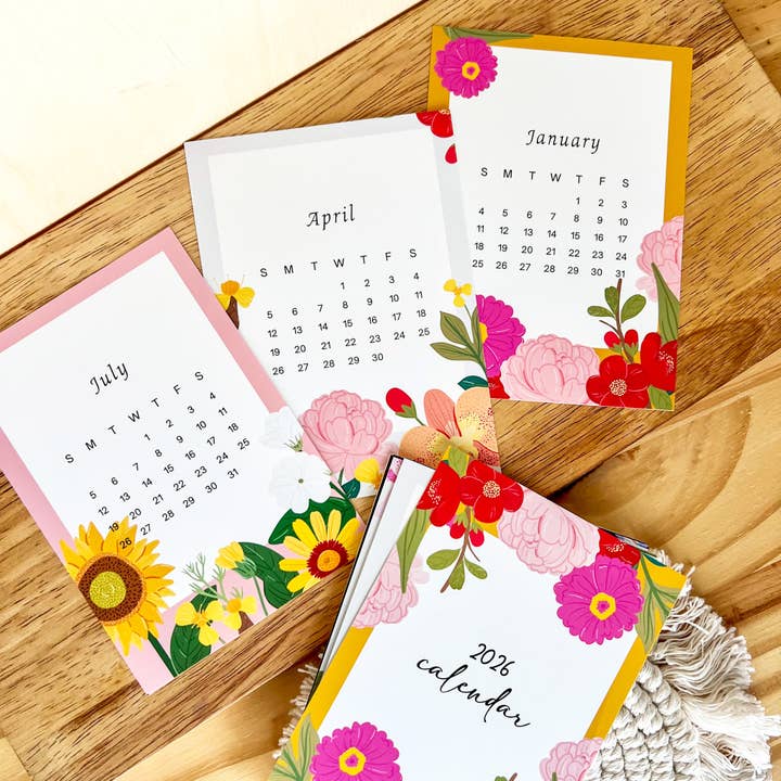 2026 Vibrant Floral Desk Calendar with Wooden Stand for wholesale by Wooden Objects Co