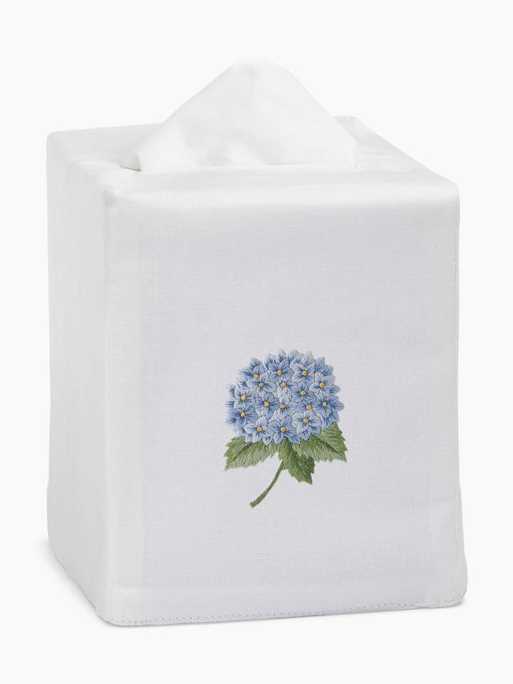 Hydrangea Blue Tissue Box Cover for wholesale by Henry Handwork