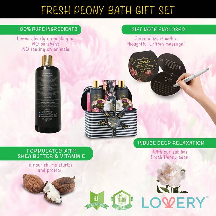 Lovery - Wholesale Bath & Body Set - Home Spa Gift Basket, Bath & Body Set - Fresh Peony in Bag