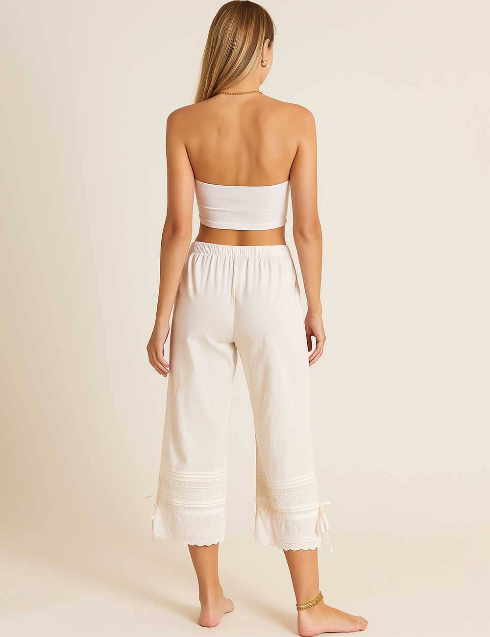 Sweetkama - Wholesale Pants - Women's - Ladies Solid Color Elastic Waist Eyelet Drawstring Bloomer Pants6