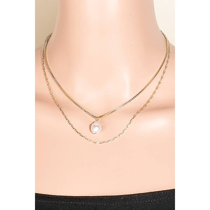G Collar de cadenas de capas mixtas con colgante de perlas de venta al por mayor en Faire