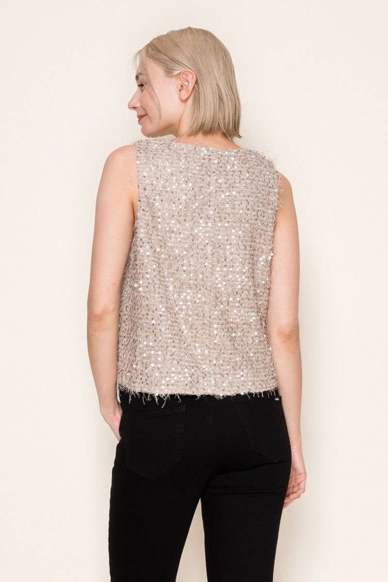 Champagne Haut en maille sans manches à sequins T11359 en vente sur Faire4