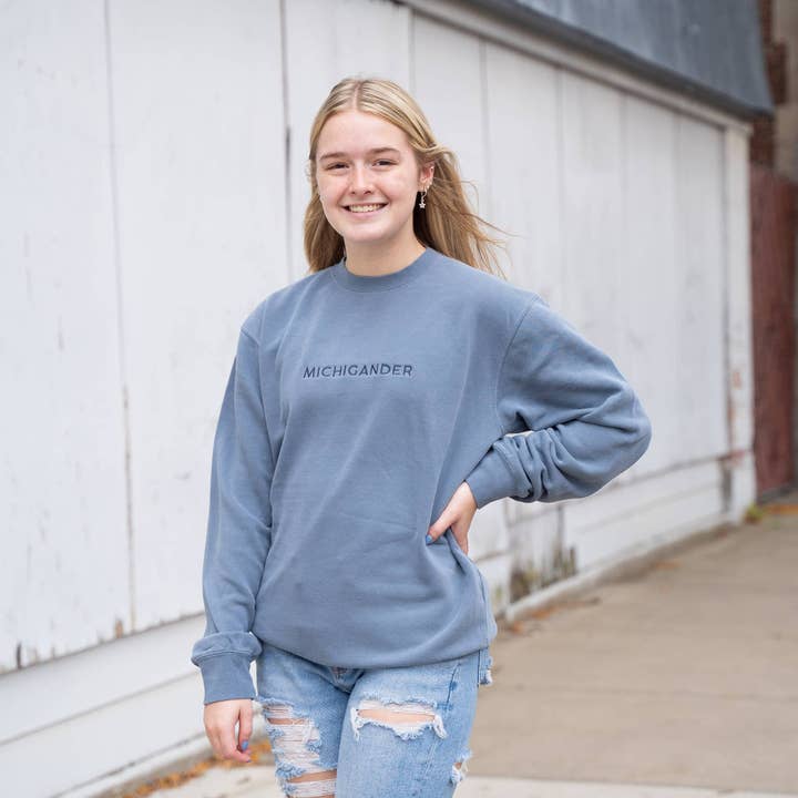 Jupmode - Wholesale Sweatshirt - Unisex - Michigander Embroidered Sweatshirt (Pigment Slate Blue)