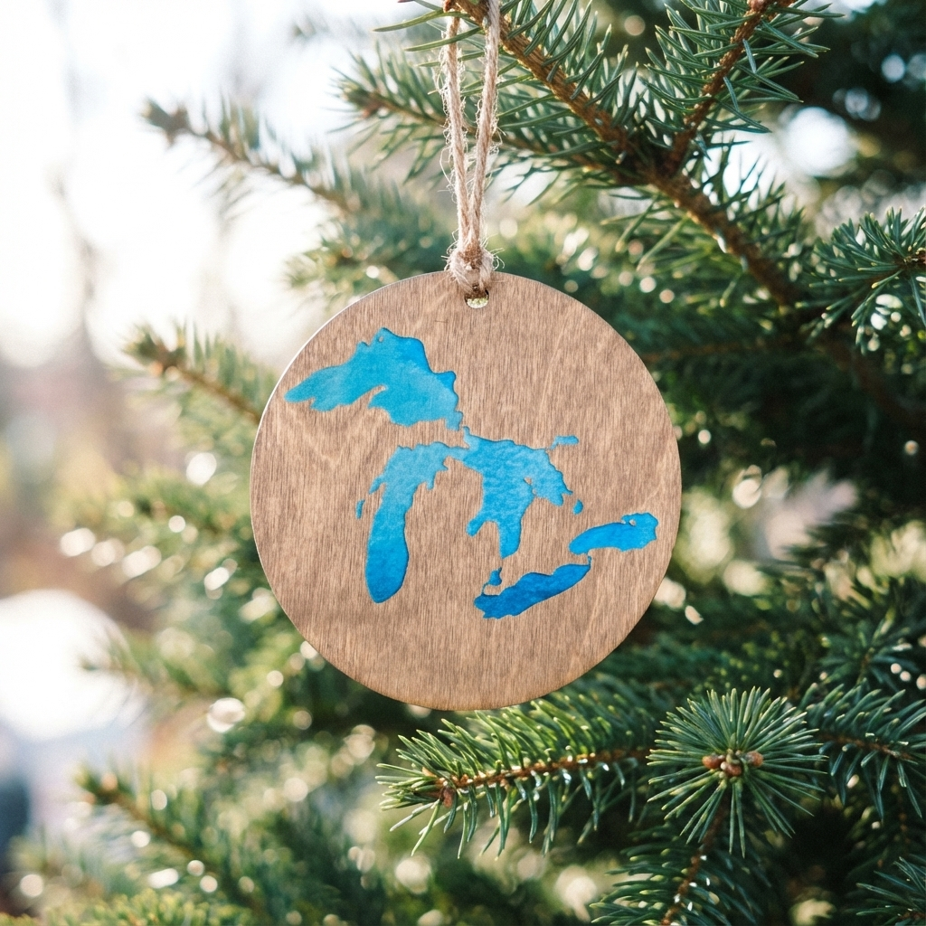 Noomoon - Wholesale Ornament - Michigan Beach Shoreline Wood Ornament4