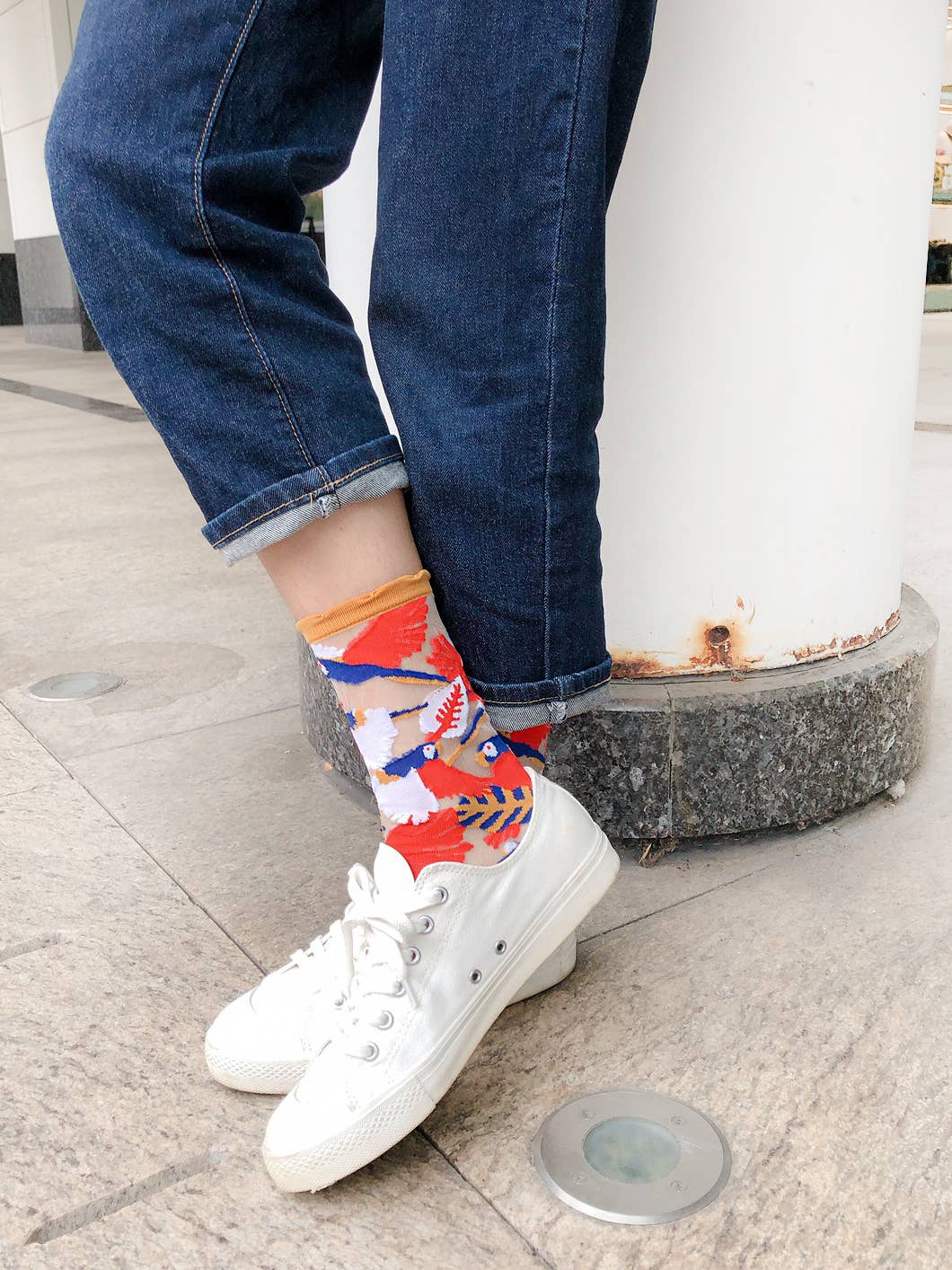 PAPERSELF - Wholesale Socks - Women's - Parrot Sheer Socks - Yellow Cuff4