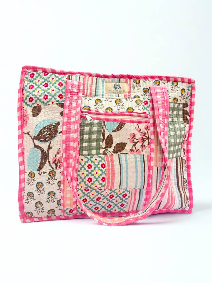 Rose Chapelle | Large Quilted Zipper Tote Bag for wholesale by Heart of Grace