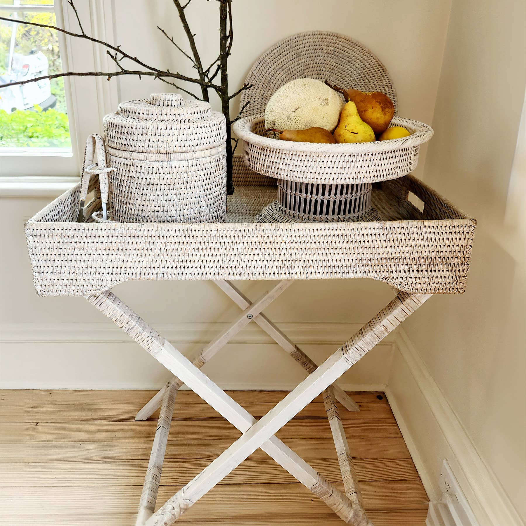 Matahari - Wholesale Serving Tray - Rectangular Butler Tray with Stand - AB  26x18x29.5'H4