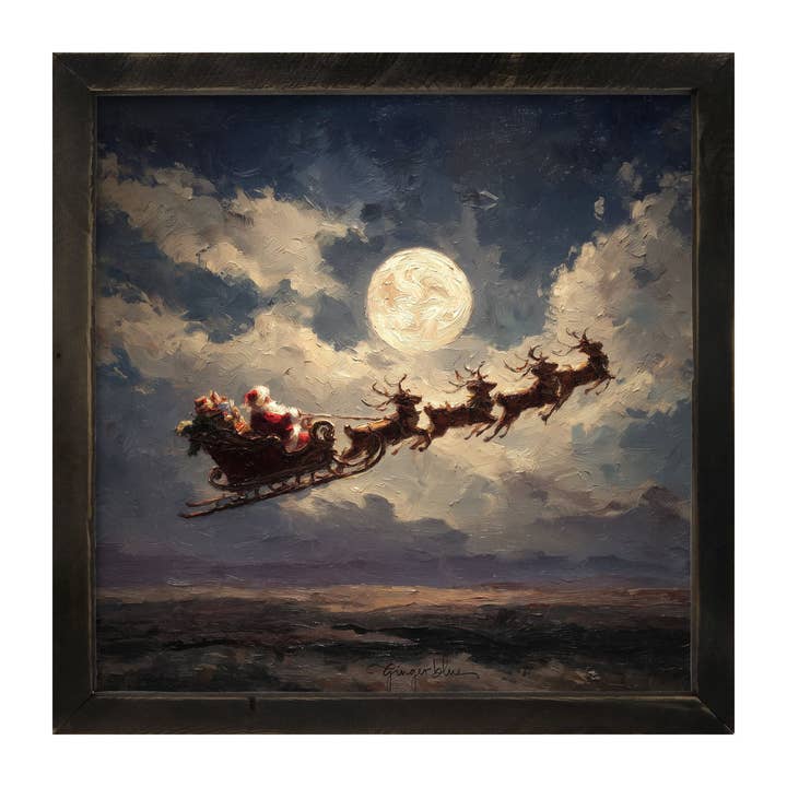 ginger blue - Wholesale Art Print - Santa Flying under Full Moon12