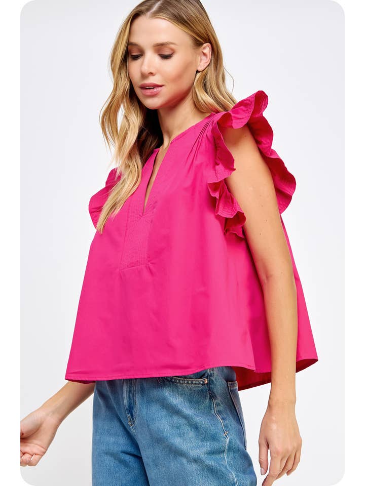 Strut & Bolt - Wholesale Blouse - Women's - Flutter Ruffle Sleeve Poplin Top35