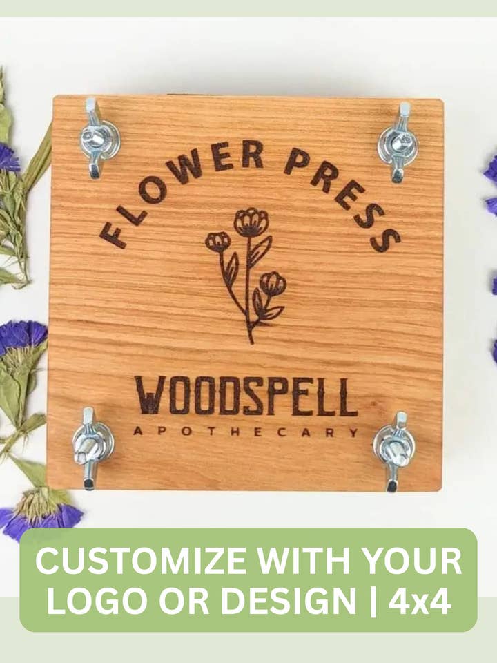Presses à fleurs miniatures en bois dur personnalisées avec logo | 4"x4" pour la vente par Macon Makes