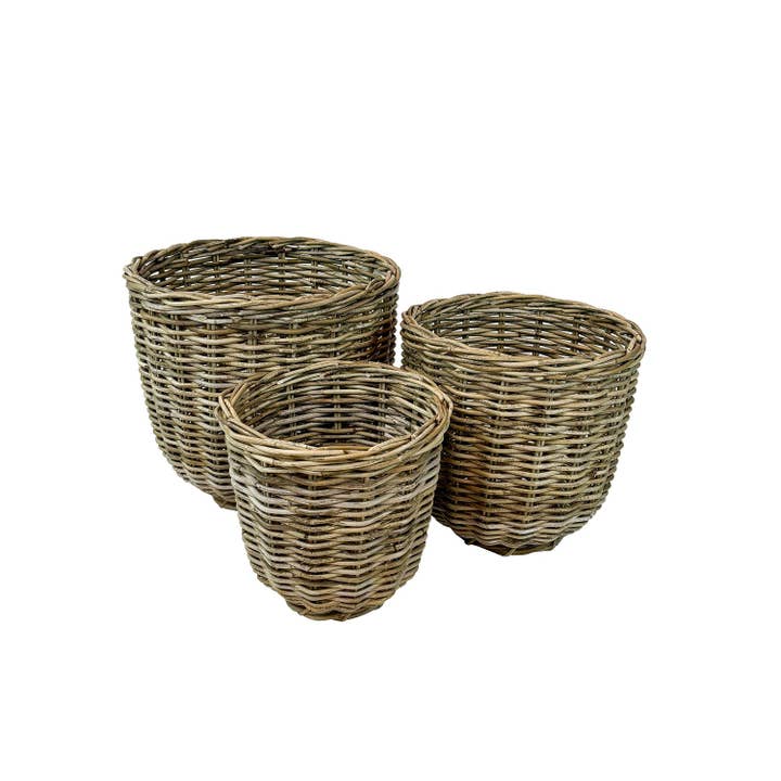 Set of 3 Round Rattan Baskets for wholesale by BIDKhome