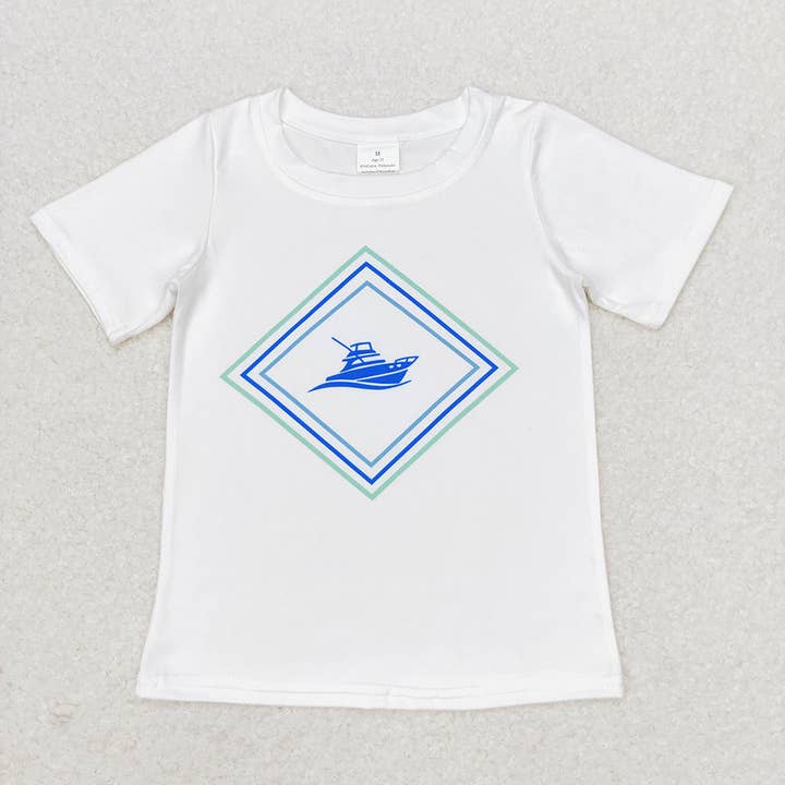 Baby Boys White Ship Short Sleeve Tee Shirts Tops for wholesale by Aier Wholesale