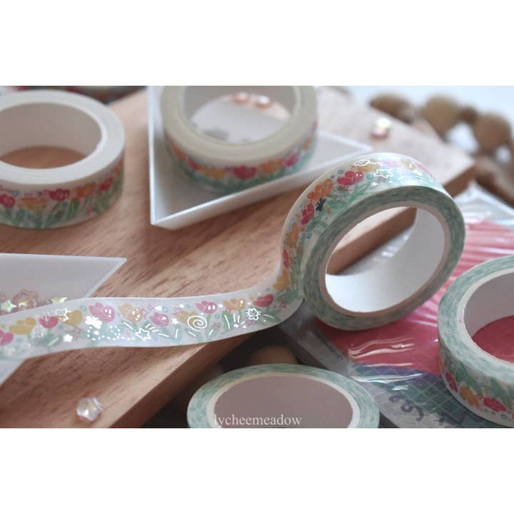 Lycheemeadow - Wholesale Washi Tape - Tulips Silver Metallic Foil Washi Tape