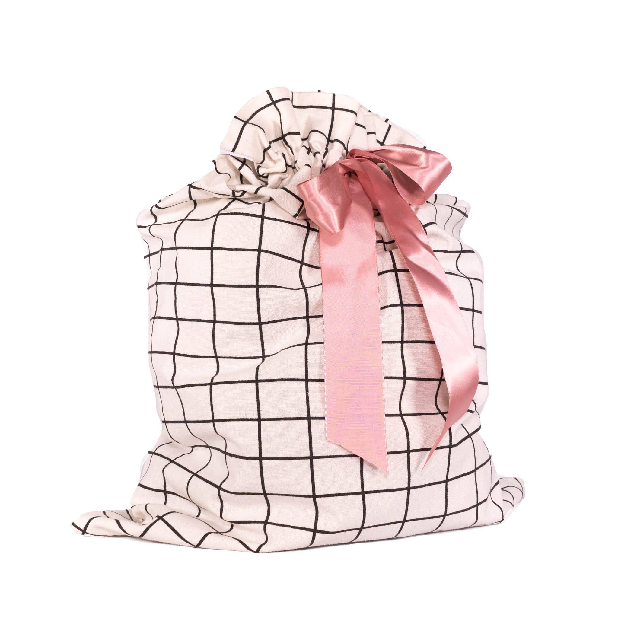 EverWrap - Wholesale Gift Bag - White With Black Grid Pattern Cotton Sleigh Bag 27" Tall1