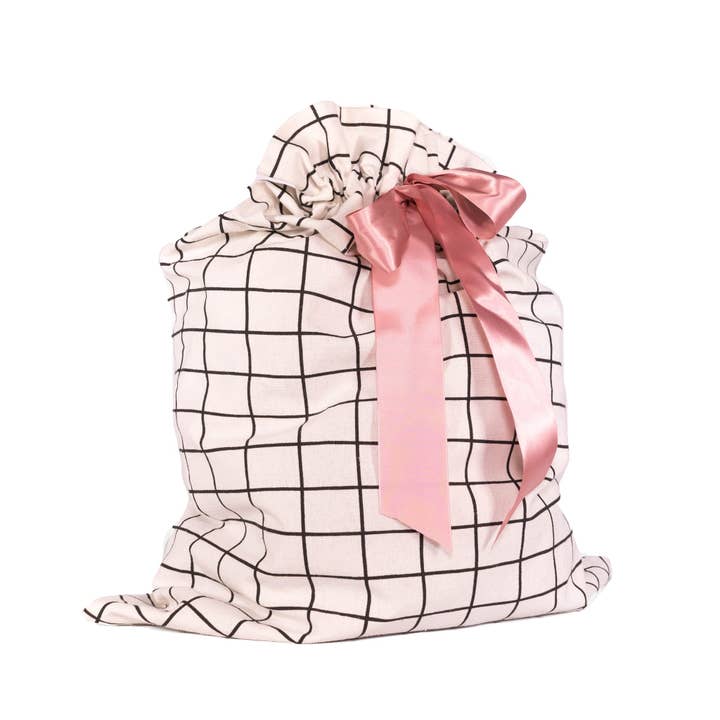 EverWrap - Wholesale Gift Bag - White With Black Grid Pattern Cotton Sleigh Bag 27" Tall1