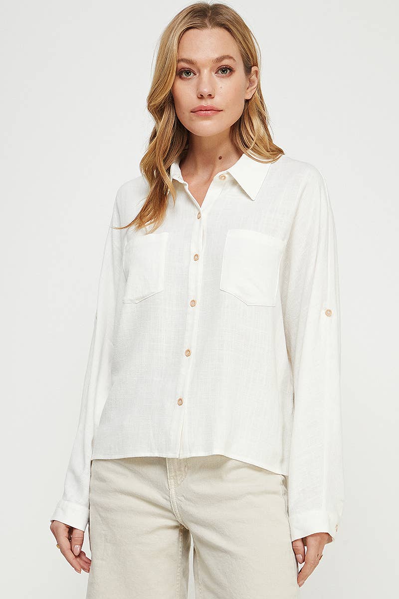 Allie Rose – Engroshandel Skjorte med buttondown – til kvinder – Linned Blend Dolman Knap Front Shirt8