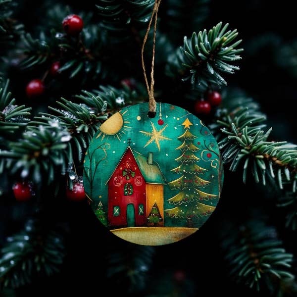 Inkwood Crafters - Wholesale Ornament - Folk Art House - Vintage Christmas Decor Wood Ornament1