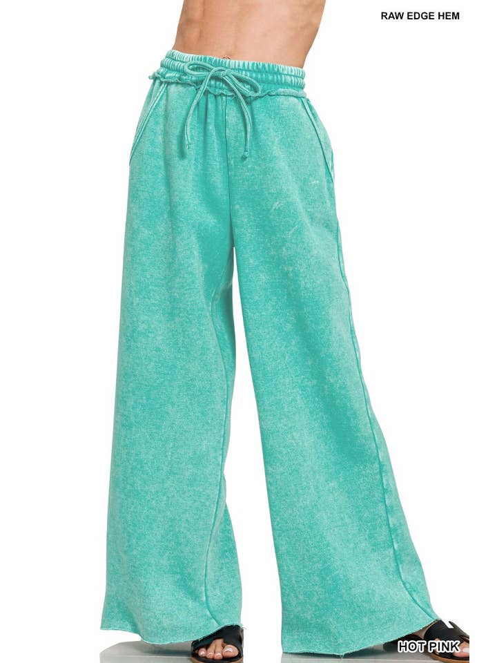 Vanilla Monkey – wholesale Lounge Sweatpants/jogging bottoms – Women's – Acid Wash Fleece Palazzo Sweatpants With Pockets17