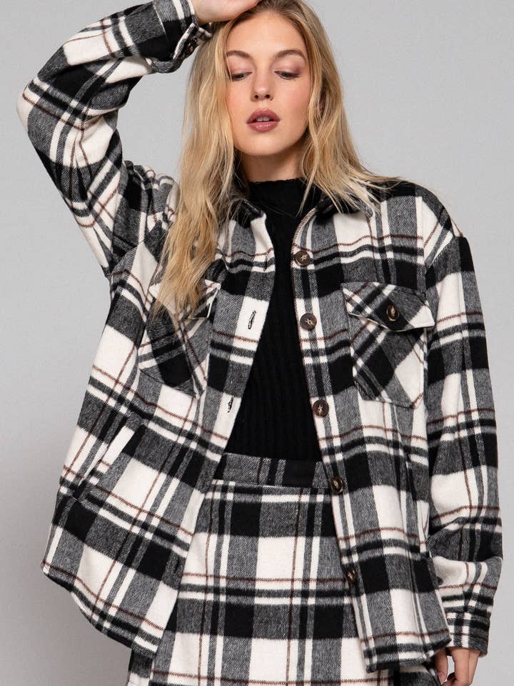 .....SI-21464 Casaco Comprido de Xadrez em Mistura de Lã com Bolsos Laterais por atacado de 42POPS