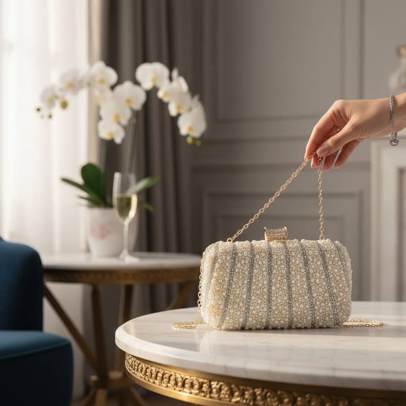 Athena Bridal Jewellery – Engroshandel Clutch - Dame – ATHENA KOLLEKTION - CHIC PERLE CLUTCH TASKE - GULD1