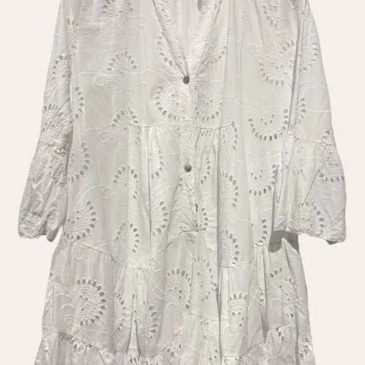 9802S White One Size Cotton English Embroidery Short Dress for wholesale by LOOWIE