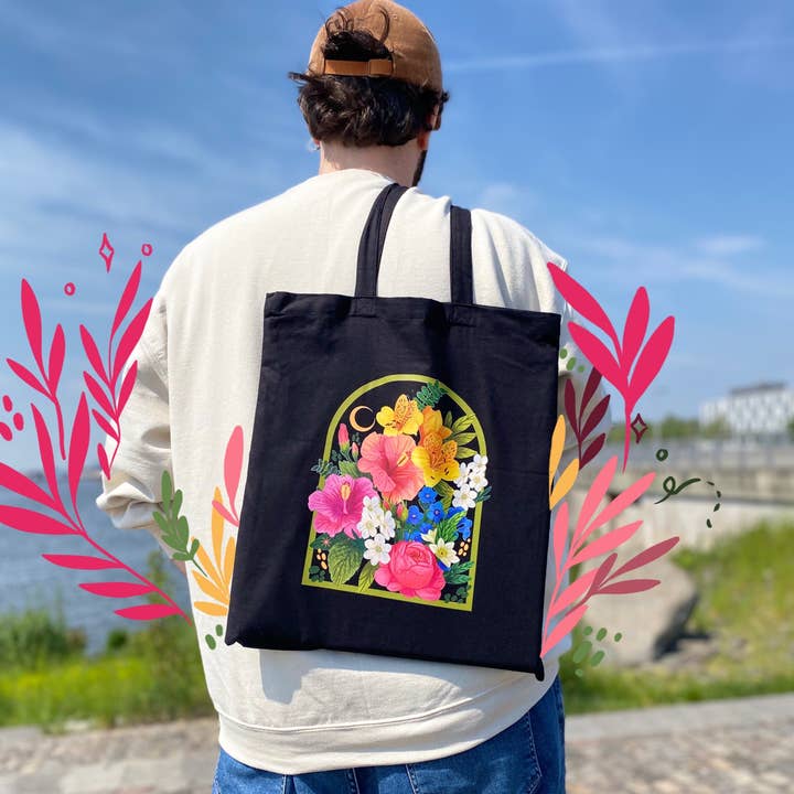 Tote Bag 100 % Cotton - Flower Bouquet Motive - Shoulder bag for wholesale by Split Moon Studios