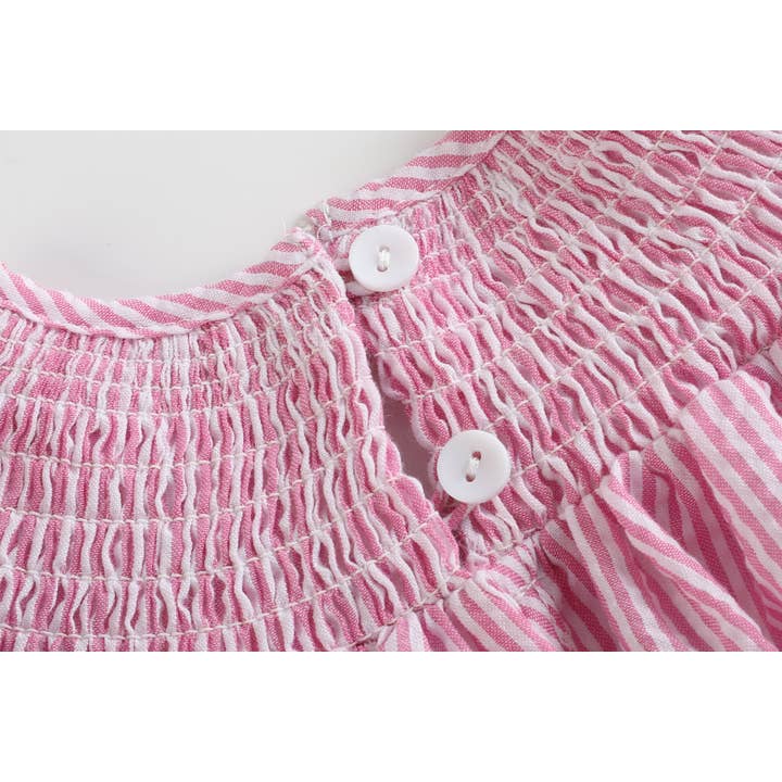 Lil Cactus - Wholesale Dress - Kids - Pink Seersucker Running Bunnies Smocked Bishop Dress
