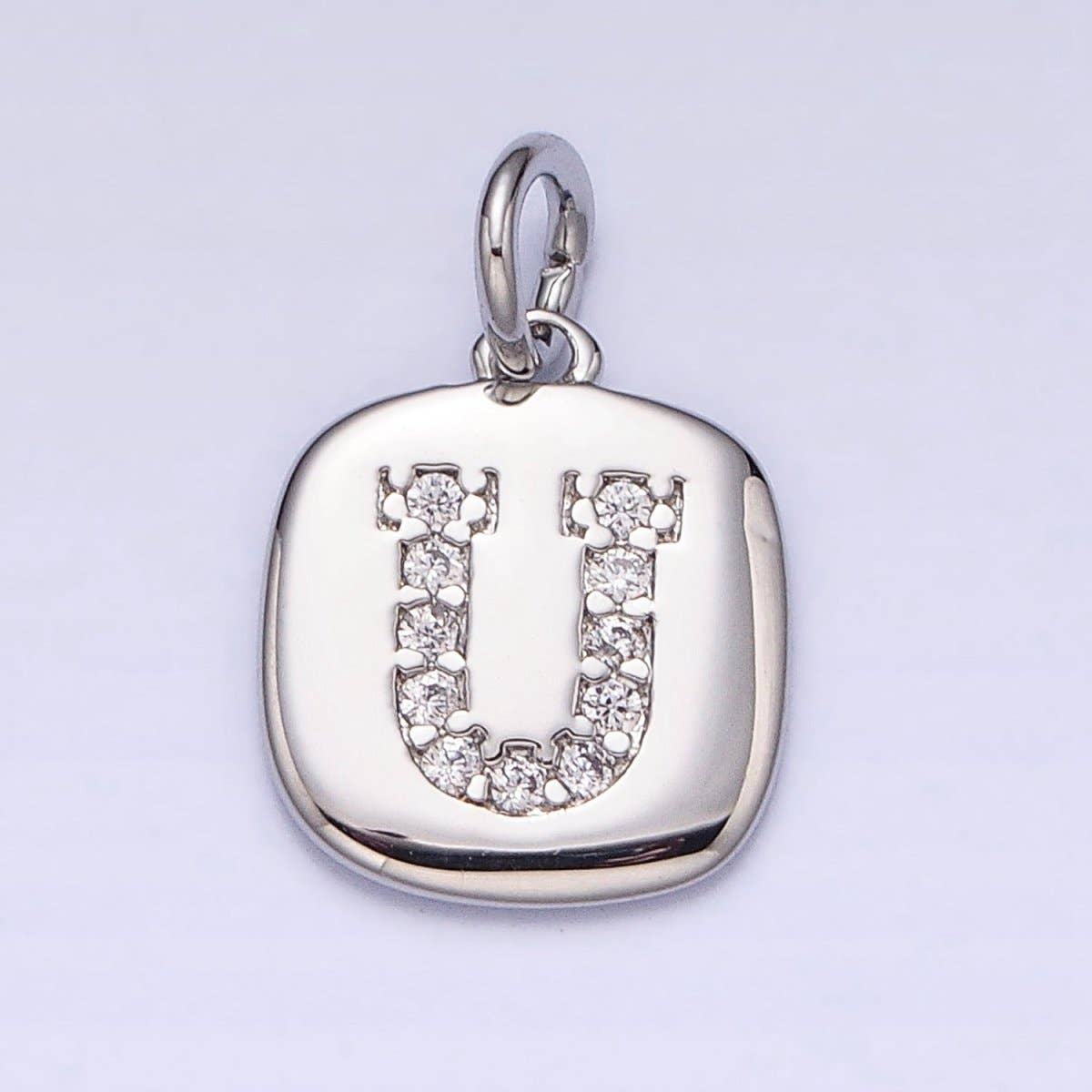 Aim Eternal - Vente Breloques/médailles personnalisées - Pendentif personnalisé avec initiale en pavé micro CZ carré argenté clair | A-266-A-27820