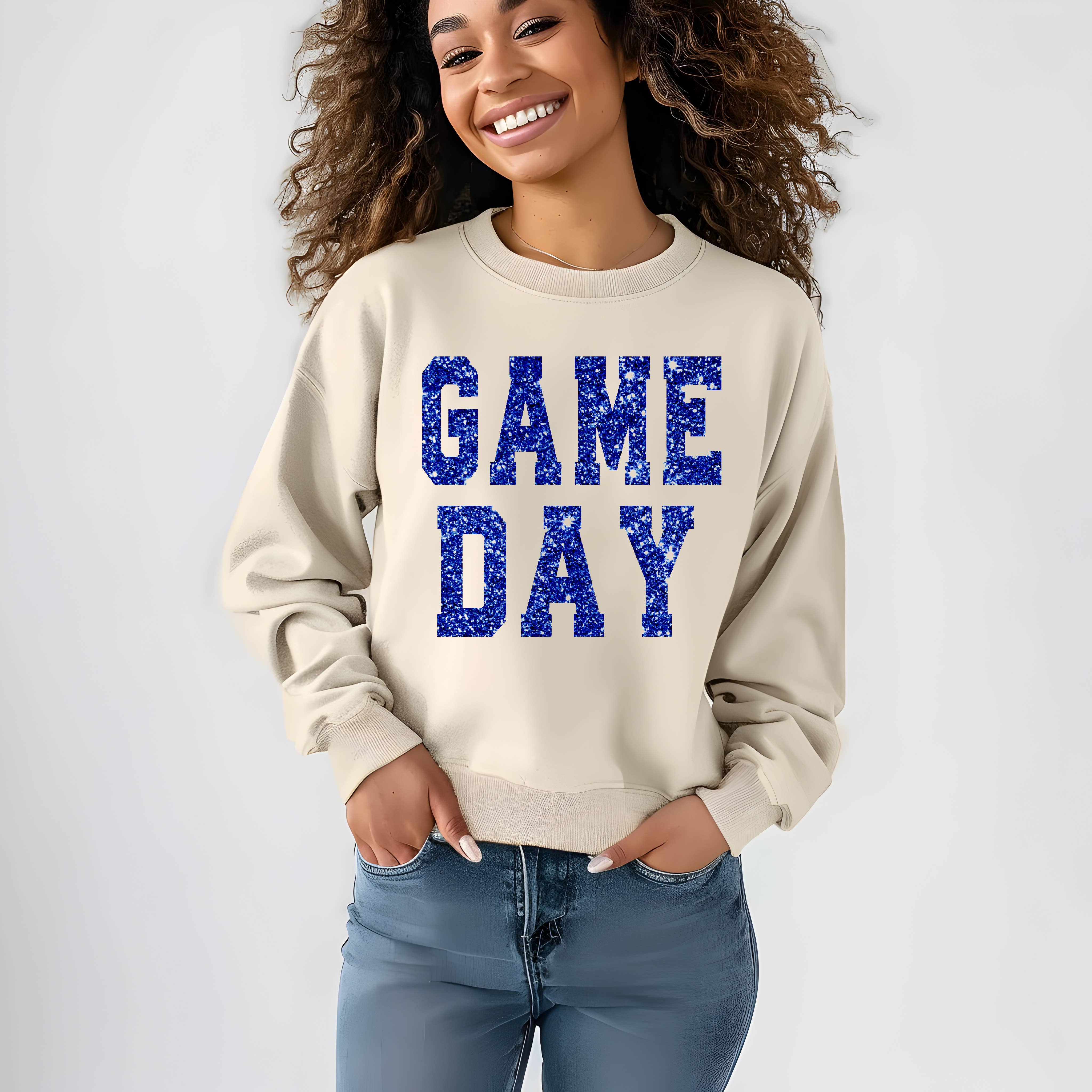 One Nine - Wholesale Sweatshirt - Women's - Game Day   Blue glitter Crewneck Sweatshirt  3