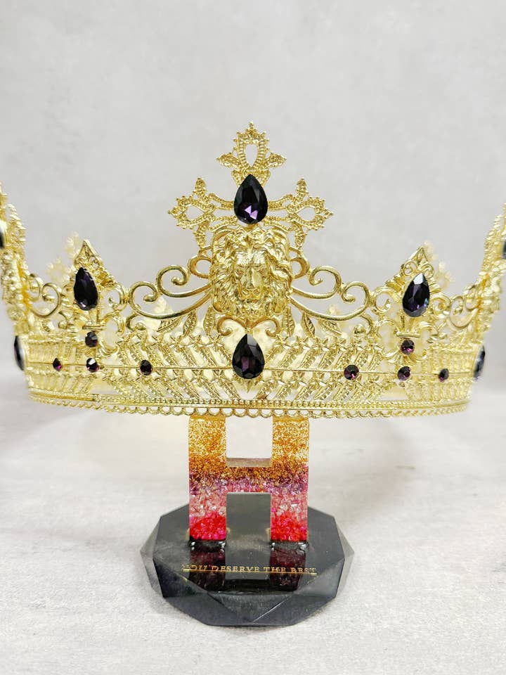 Gold King Lion Crown, Prince Diadem, Purple Crystal Crown for wholesale by Happy Dream Gifts