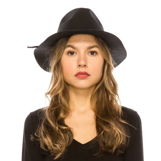 Classic Women's Black Wool Felt Fedora Hat for wholesale by DNMC